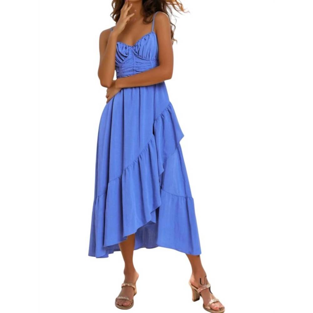 NEW IN THE BEGINNING dinorah side cutout detailed maxi dress in mediterranean bl